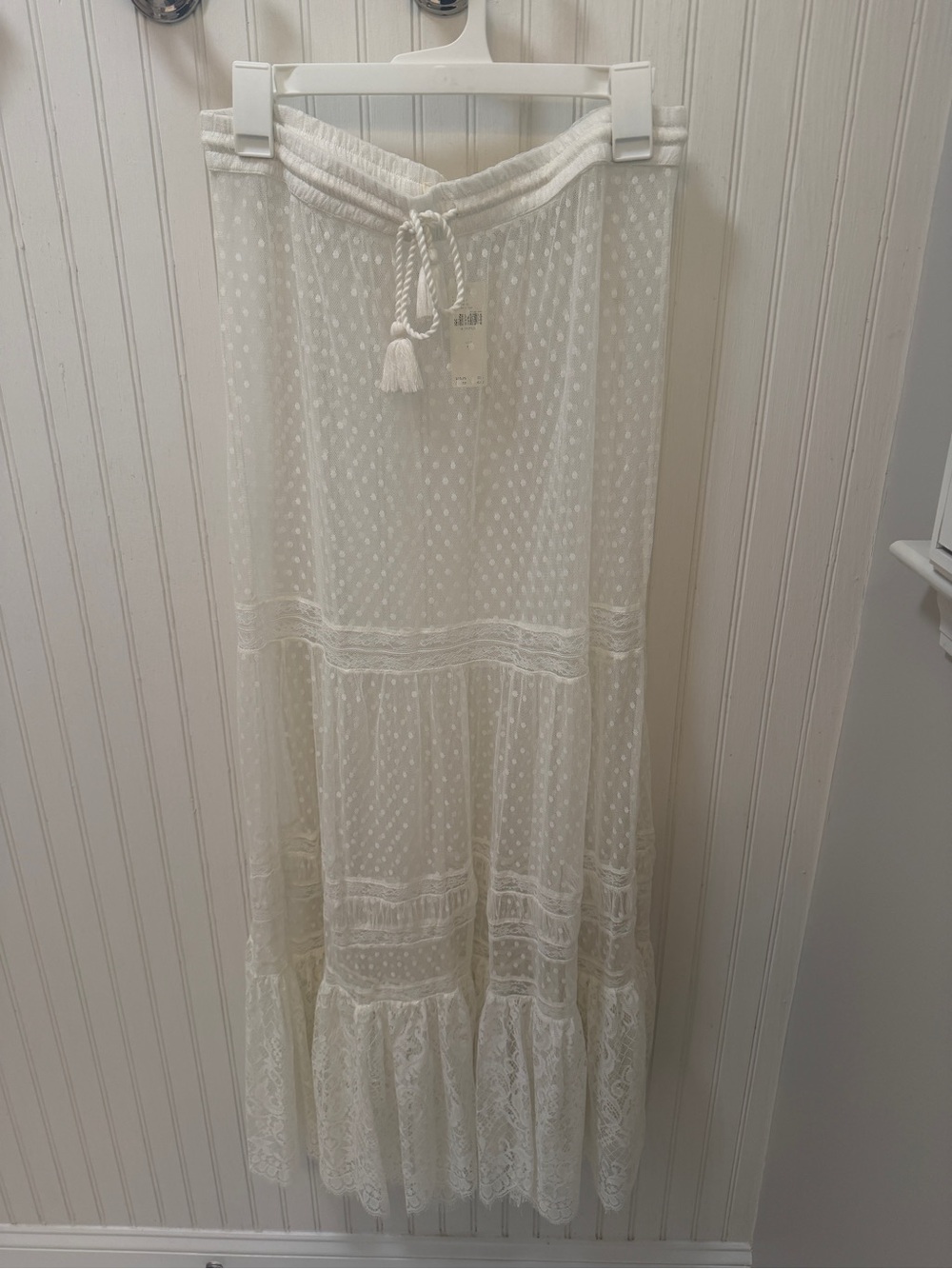 NWT White Boho Sheer Swiss Dot Lace Maxi Skirt